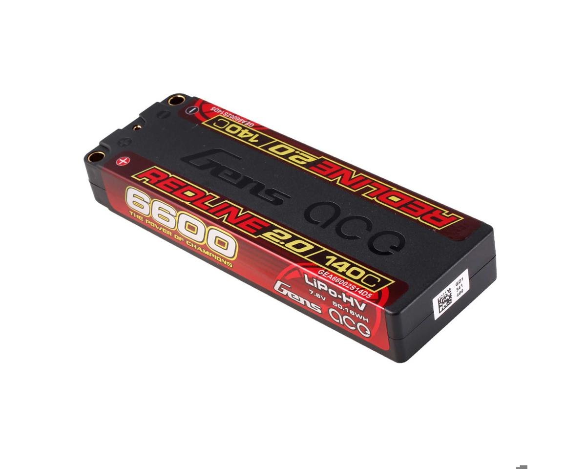 Redline 2.0 2S Shorty LiHV Battery 140C (7.6V/6600mAh) w/5mm Bullets, GEA66002S14D5