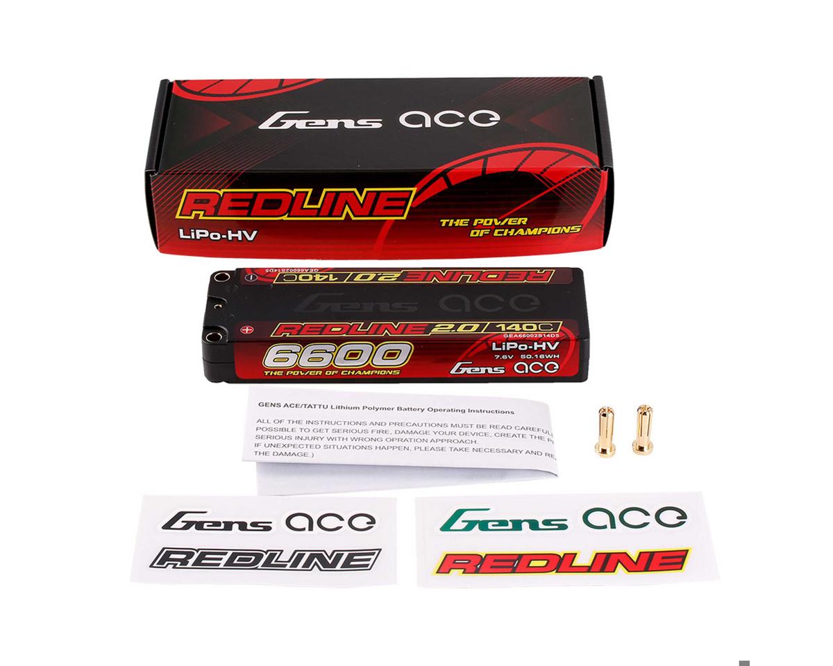 Redline 2.0 2S Shorty LiHV Battery 140C (7.6V/6600mAh) w/5mm Bullets, GEA66002S14D5