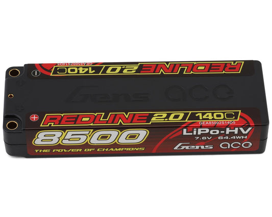 Redline 2.0 2S LiHV Battery 140C (7.6V/8500mAh) w/5mm Bullets, GEA85002S14D5