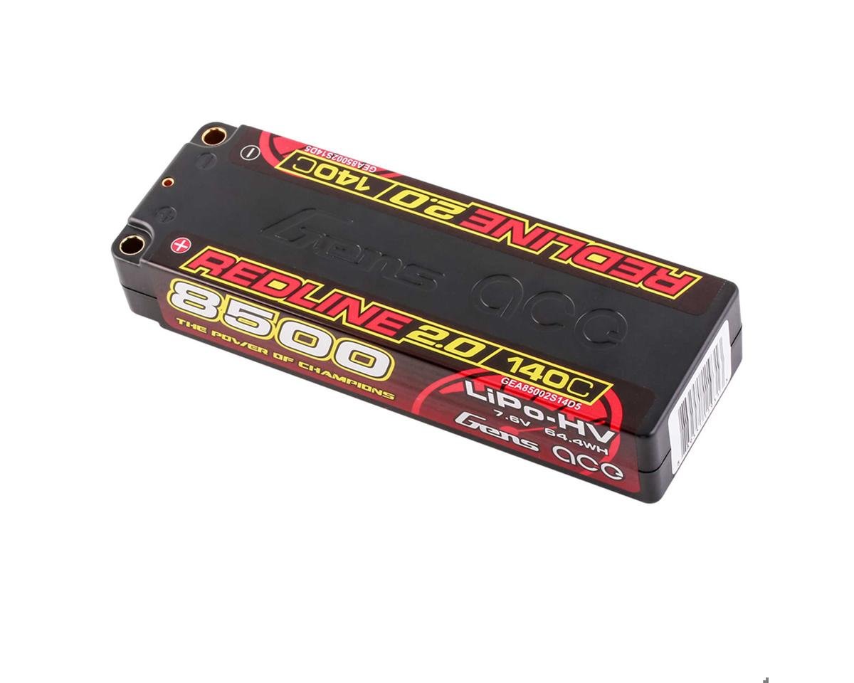 Redline 2.0 2S LiHV Battery 140C (7.6V/8500mAh) w/5mm Bullets, GEA85002S14D5