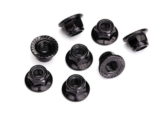 Nuts, 5mm flanged nylon locking (steel, black serrated) (8), TRA-8447