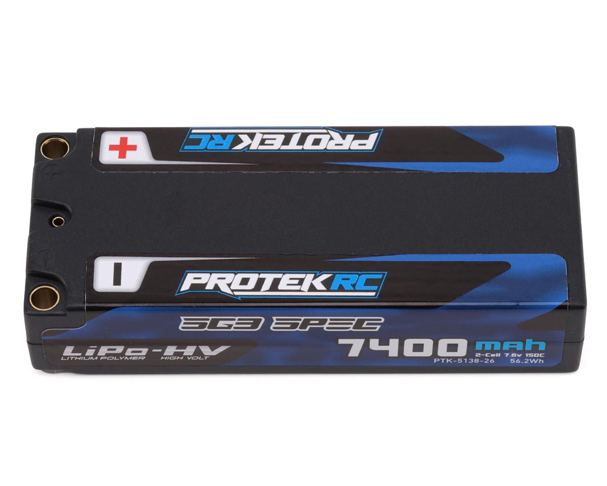 ProTek RC 2S 150C Low IR SG3 HV Mid-Sized LiPo Battery (7.6V/7400mAh) w/5mm Connectors (ROAR Approved) (113mm Length),  PTK-5138-26