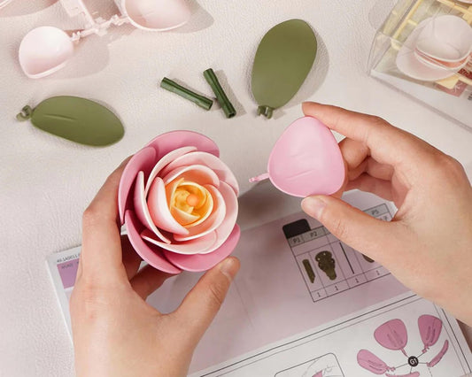 Robotime Pink Camellia DIY Miniature 3D Plastic Model Kit, ROEAD011