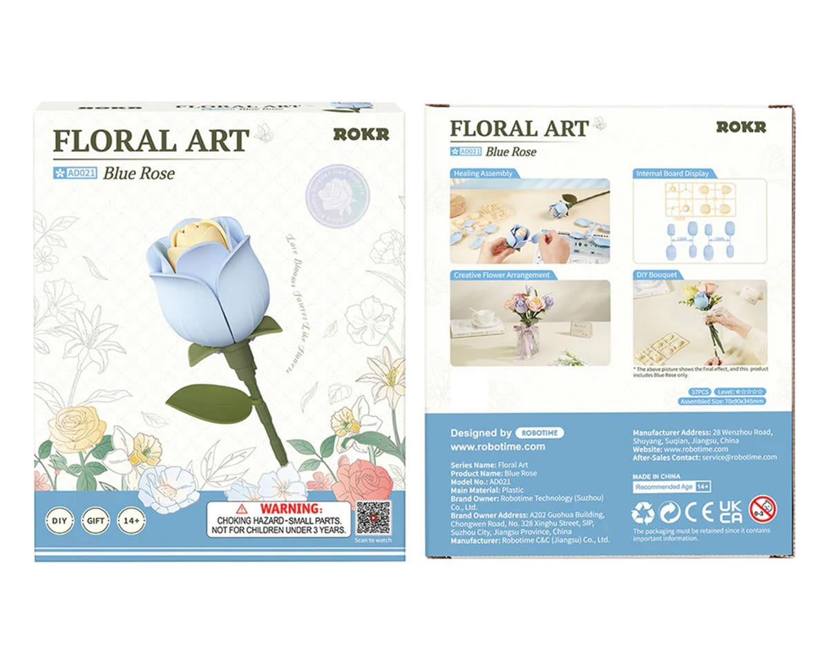 Robotime Rose DIY Miniature 3D Plastic Model Kit (Blue), ROEAD021