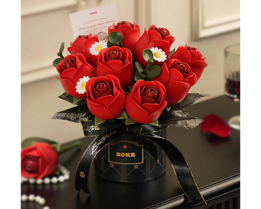 Robotime Red Rose Bouquet DIY Miniature 3D Plastic Model Kit, ROEAF02J