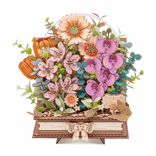 Rowood Blooming Book Flower Bouquet DIY 3D Wooden Model Kit, ROETW04H