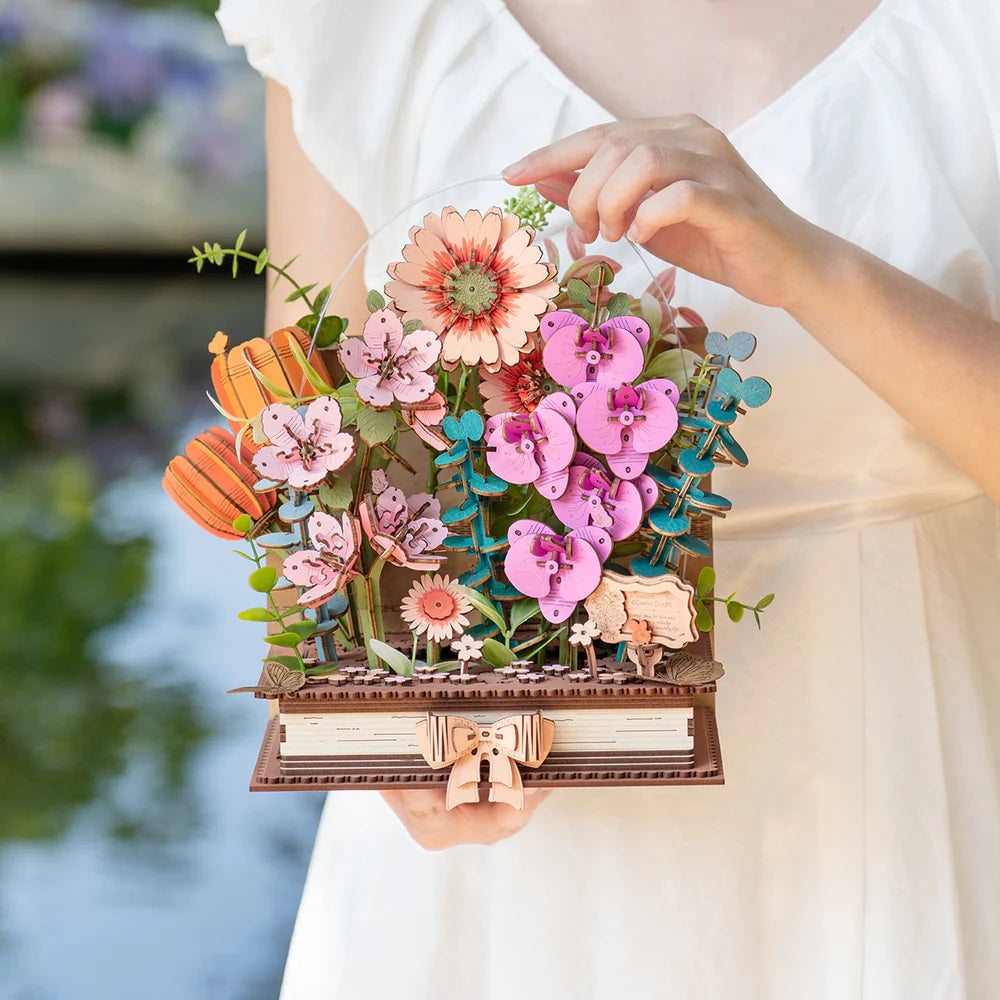 Rowood Blooming Book Flower Bouquet DIY 3D Wooden Model Kit, ROETW04H