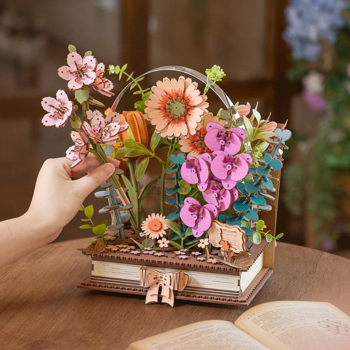 Rowood Blooming Book Flower Bouquet DIY 3D Wooden Model Kit, ROETW04H