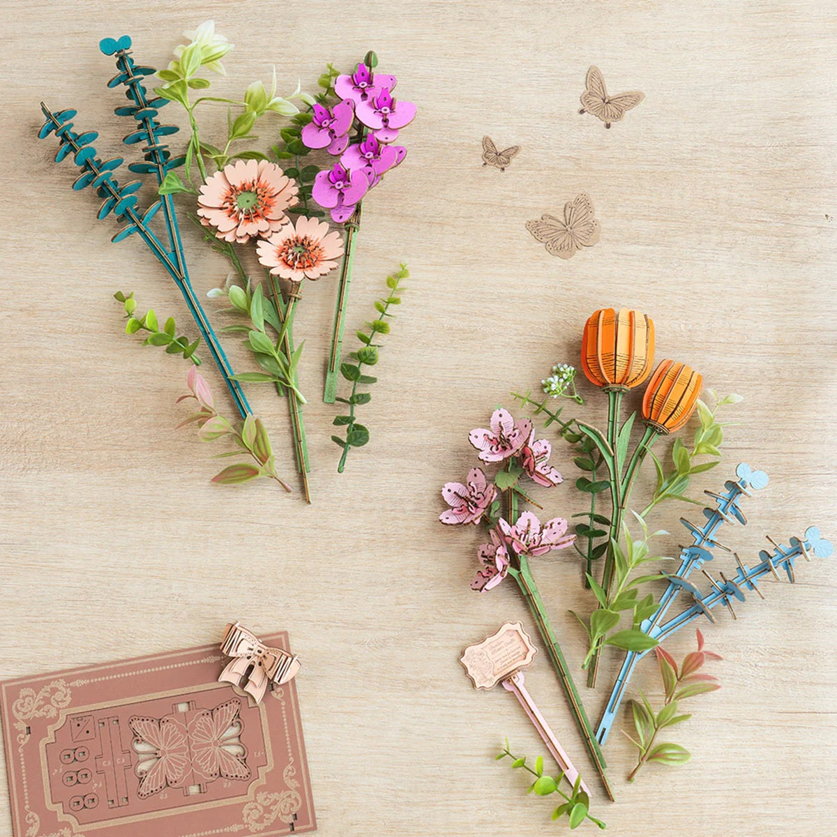 Rowood Blooming Book Flower Bouquet DIY 3D Wooden Model Kit, ROETW04H