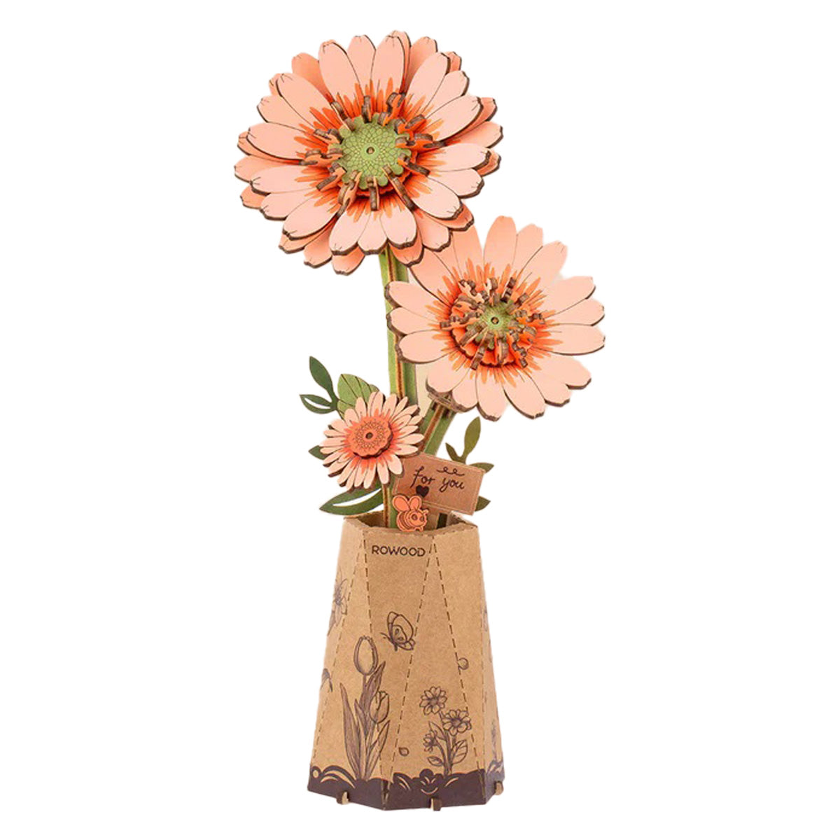 Rowood Orange Gerbera Daisy Flower DIY 3D Wooden Model Kit, ROETW111