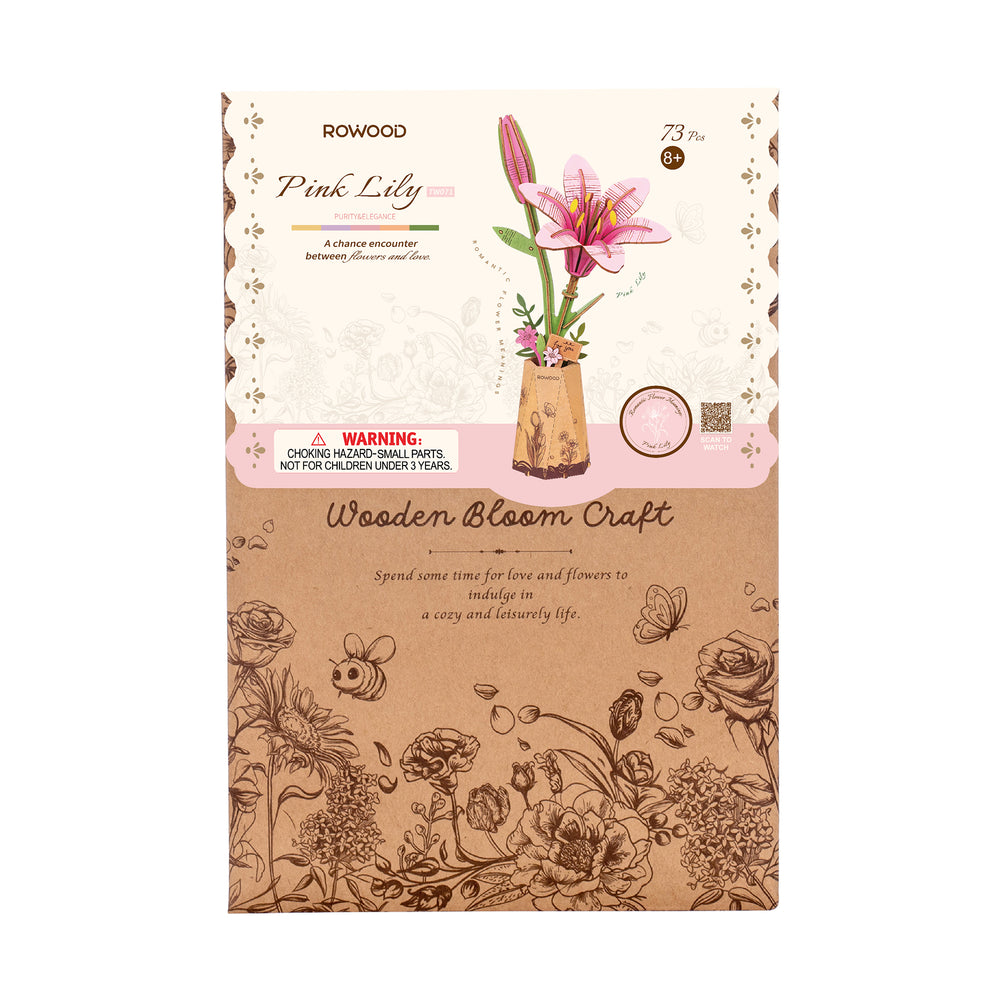 Rowood Pink Lily Flower DIY 3D Wooden Model Kit, ROETW071