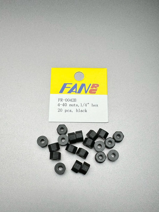 Fan RC RC10 4-40 Nylon nuts, 1/4" Hex, black, 20 pcs