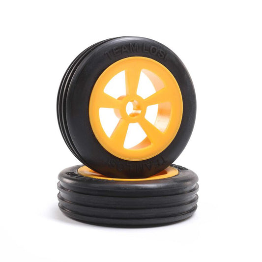 Team Losi Rib Front Tire, Mounted, Orange (2): Mini JRX2