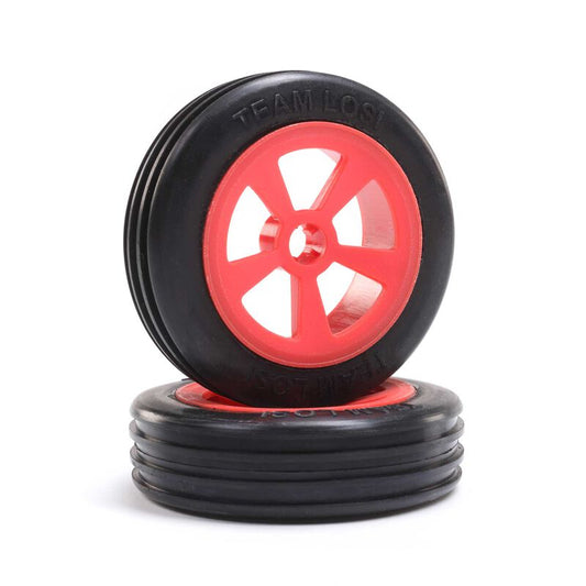 Team Losi Rib Front Tire, Mounted, Red (2): Mini JRX2