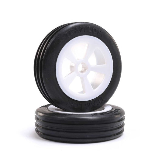 Team Losi Rib Front Tire, Mounted, White (2): Mini JRX2