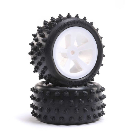 Team Losi 4 Row Rear Tires, Mounted, White (2): Mini JRX2