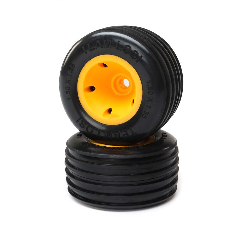 Team Losi Rib Front Tire, Mounted, Orange(2): Mini JRXT